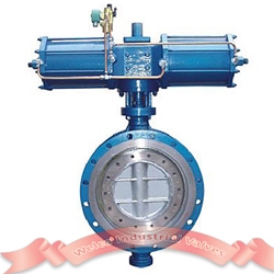 Double acting pneumatic triple offset butterfly valve